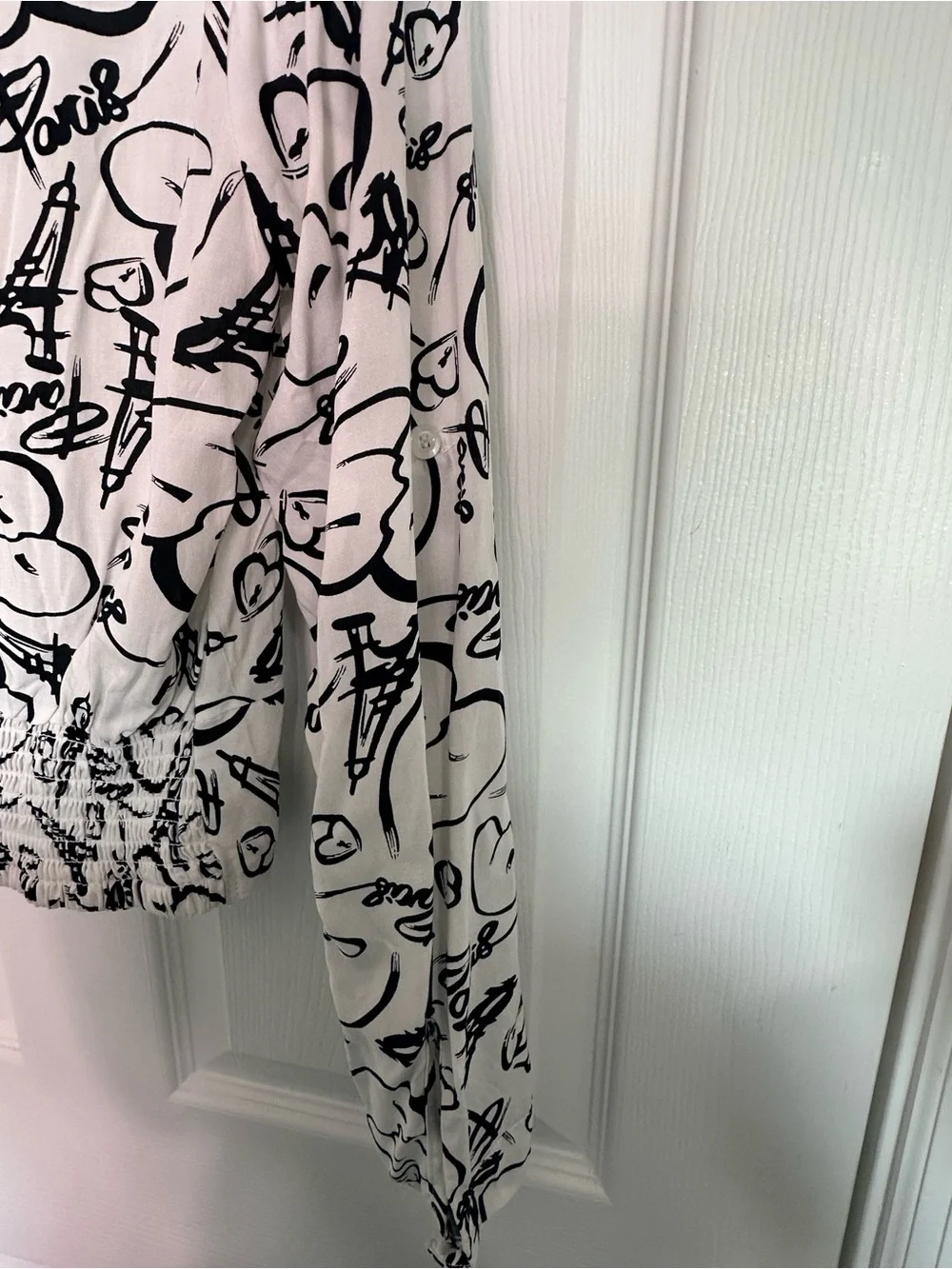 Graphic Paris Print White Button-Down Shirt
